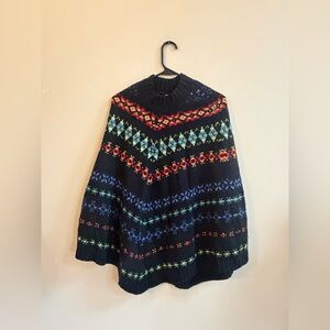 Susan Bristol 2000 Y2K Vintage Black Multicolor Geometric Shrug Poncho Sweater